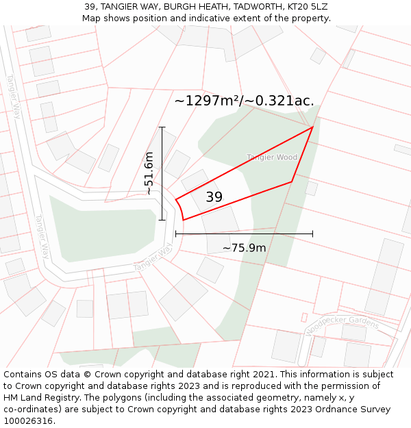 39, TANGIER WAY, BURGH HEATH, TADWORTH, KT20 5LZ: Plot and title map