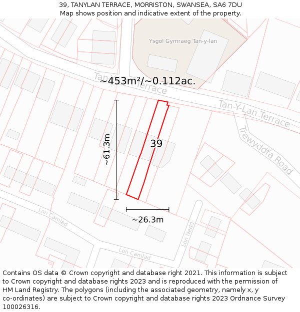 39, TANYLAN TERRACE, MORRISTON, SWANSEA, SA6 7DU: Plot and title map