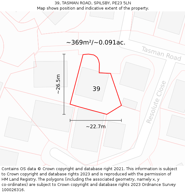 39, TASMAN ROAD, SPILSBY, PE23 5LN: Plot and title map