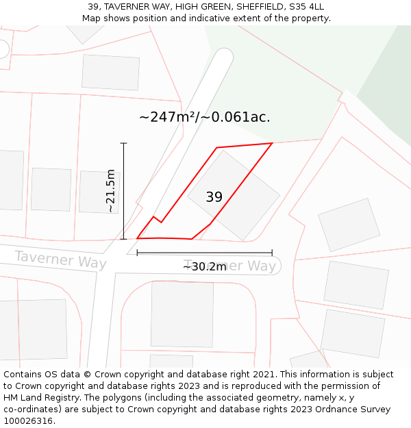 39, TAVERNER WAY, HIGH GREEN, SHEFFIELD, S35 4LL: Plot and title map