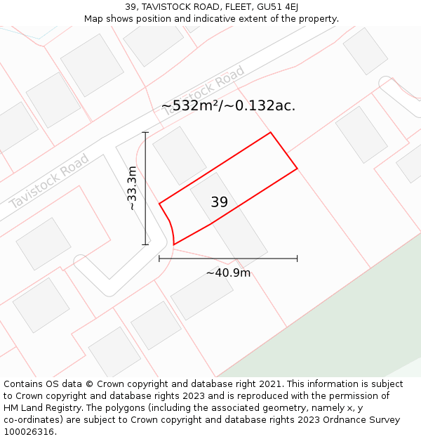 39, TAVISTOCK ROAD, FLEET, GU51 4EJ: Plot and title map