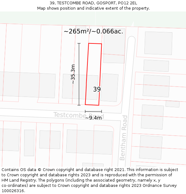 39, TESTCOMBE ROAD, GOSPORT, PO12 2EL: Plot and title map