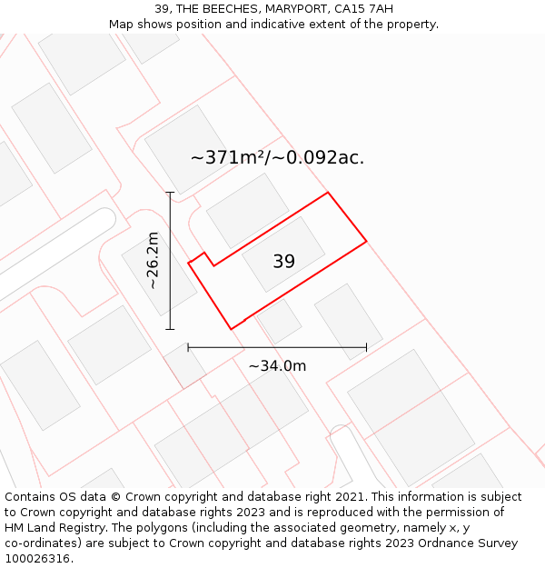 39, THE BEECHES, MARYPORT, CA15 7AH: Plot and title map