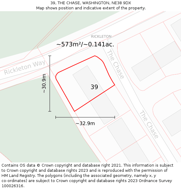 39, THE CHASE, WASHINGTON, NE38 9DX: Plot and title map