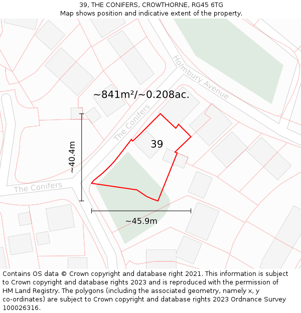 39, THE CONIFERS, CROWTHORNE, RG45 6TG: Plot and title map