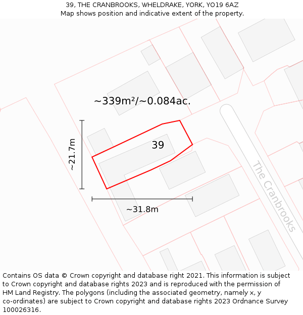 39, THE CRANBROOKS, WHELDRAKE, YORK, YO19 6AZ: Plot and title map