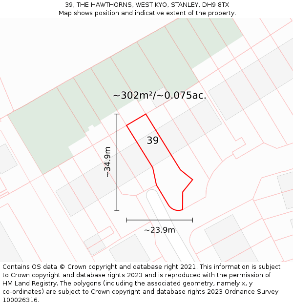 39, THE HAWTHORNS, WEST KYO, STANLEY, DH9 8TX: Plot and title map