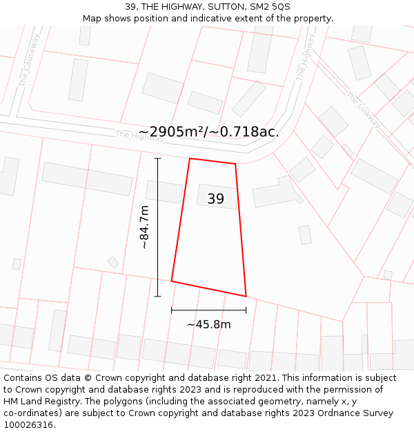 39, THE HIGHWAY, SUTTON, SM2 5QS: Plot and title map