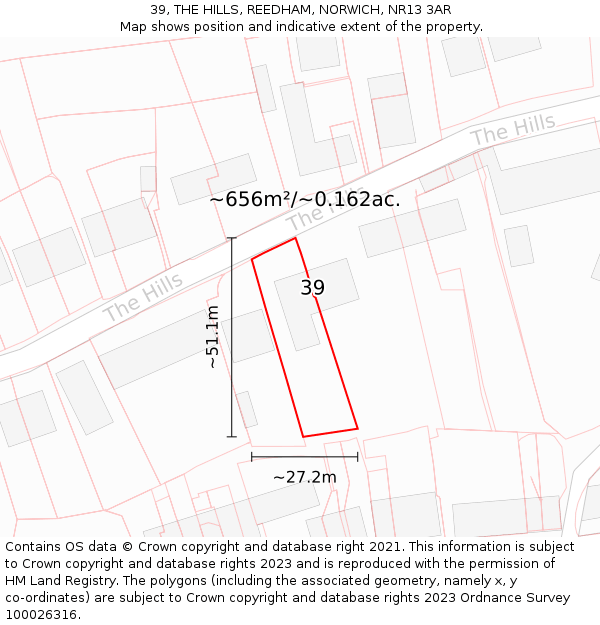 39, THE HILLS, REEDHAM, NORWICH, NR13 3AR: Plot and title map