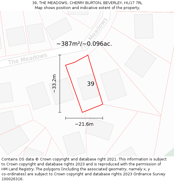 39, THE MEADOWS, CHERRY BURTON, BEVERLEY, HU17 7RL: Plot and title map