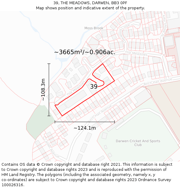 39, THE MEADOWS, DARWEN, BB3 0PF: Plot and title map