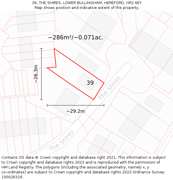 39, THE SHIRES, LOWER BULLINGHAM, HEREFORD, HR2 6EY: Plot and title map