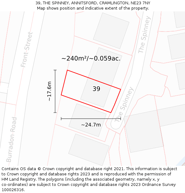 39, THE SPINNEY, ANNITSFORD, CRAMLINGTON, NE23 7NY: Plot and title map