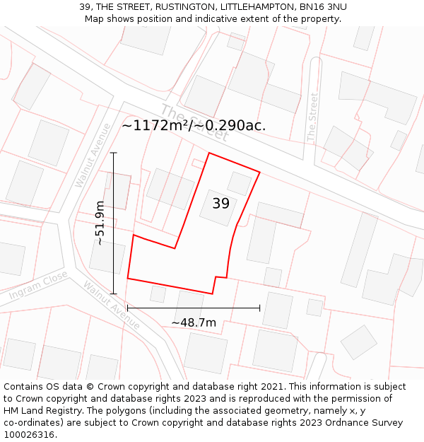 39, THE STREET, RUSTINGTON, LITTLEHAMPTON, BN16 3NU: Plot and title map