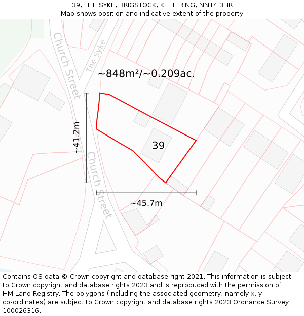 39, THE SYKE, BRIGSTOCK, KETTERING, NN14 3HR: Plot and title map