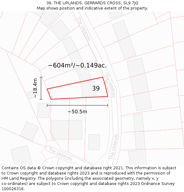 39, THE UPLANDS, GERRARDS CROSS, SL9 7JQ: Plot and title map