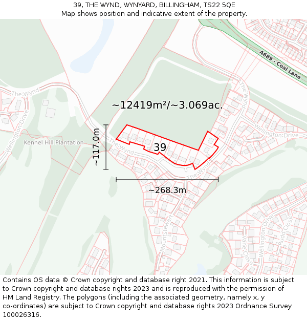 39, THE WYND, WYNYARD, BILLINGHAM, TS22 5QE: Plot and title map