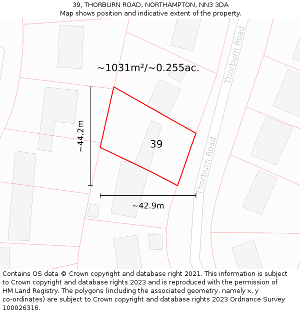 39, THORBURN ROAD, NORTHAMPTON, NN3 3DA: Plot and title map