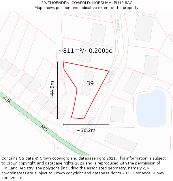 39, THORNDEN, COWFOLD, HORSHAM, RH13 8AG: Plot and title map