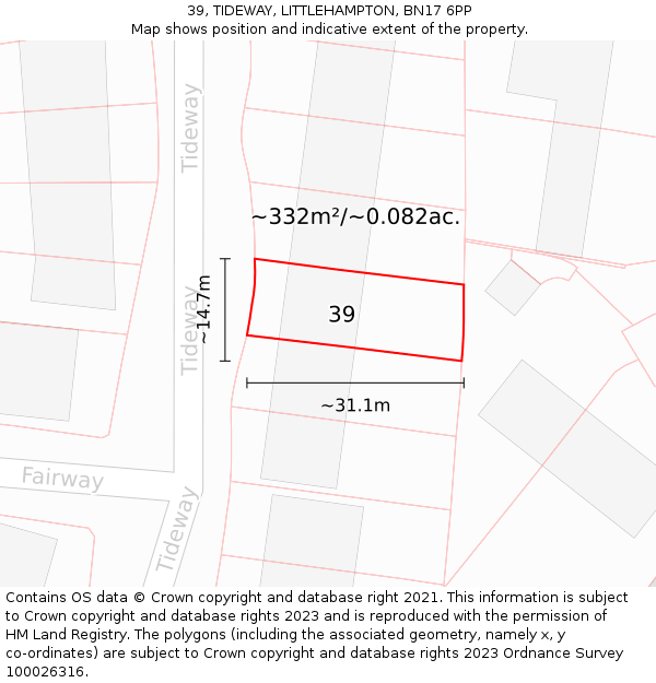 39, TIDEWAY, LITTLEHAMPTON, BN17 6PP: Plot and title map