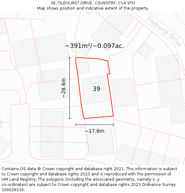 39, TILEHURST DRIVE, COVENTRY, CV4 9TH: Plot and title map