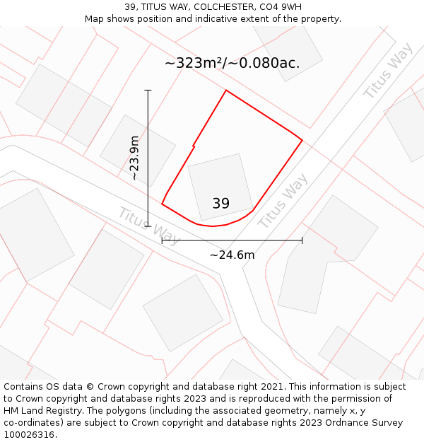 39, TITUS WAY, COLCHESTER, CO4 9WH: Plot and title map