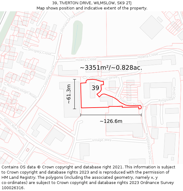 39, TIVERTON DRIVE, WILMSLOW, SK9 2TJ: Plot and title map