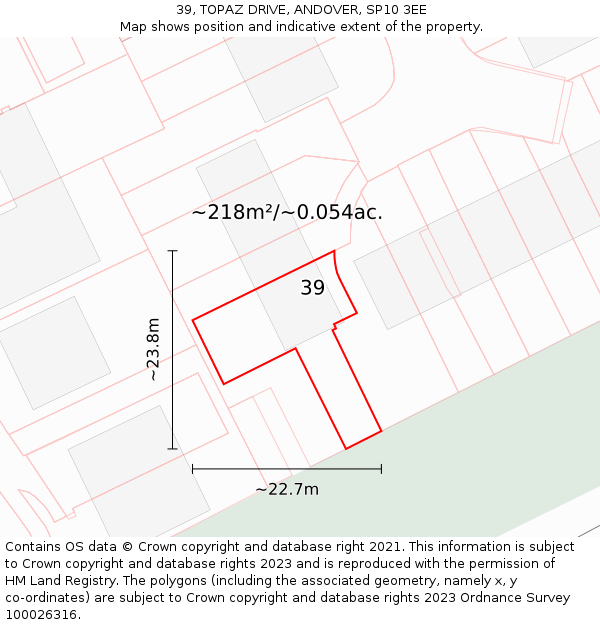 39, TOPAZ DRIVE, ANDOVER, SP10 3EE: Plot and title map