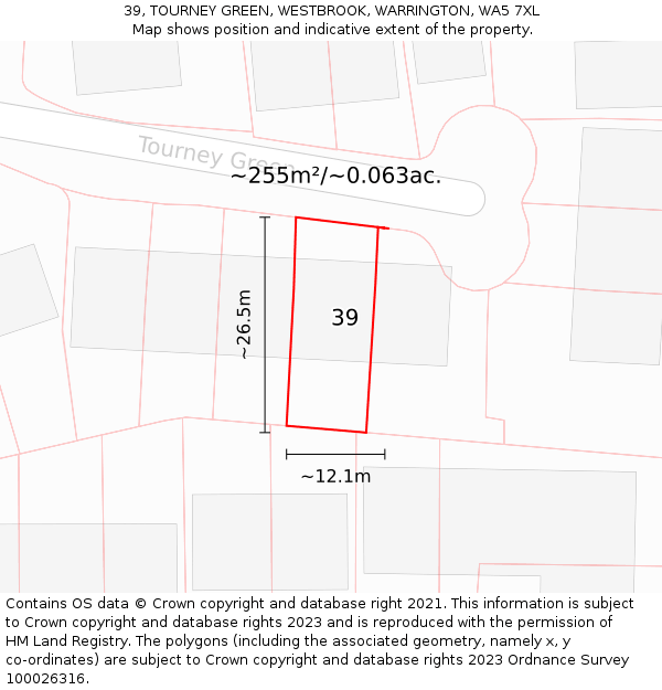 39, TOURNEY GREEN, WESTBROOK, WARRINGTON, WA5 7XL: Plot and title map