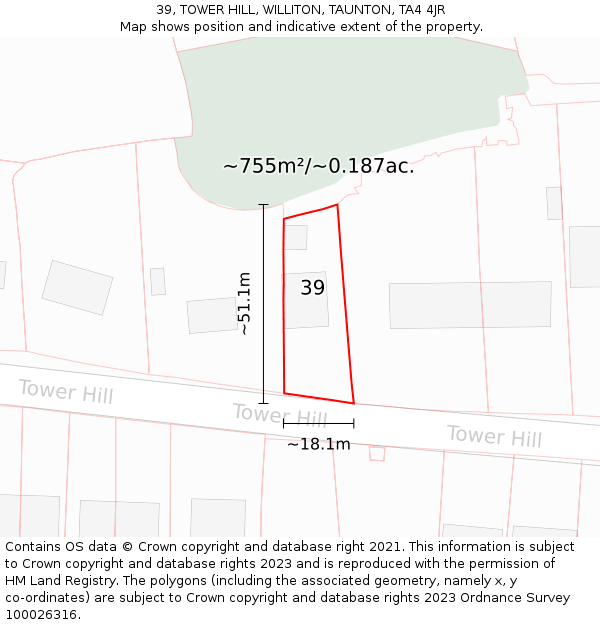 39, TOWER HILL, WILLITON, TAUNTON, TA4 4JR: Plot and title map