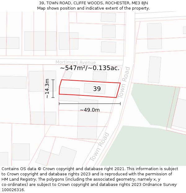 39, TOWN ROAD, CLIFFE WOODS, ROCHESTER, ME3 8JN: Plot and title map