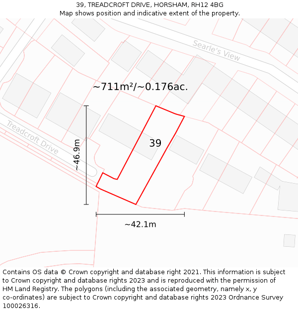 39, TREADCROFT DRIVE, HORSHAM, RH12 4BG: Plot and title map
