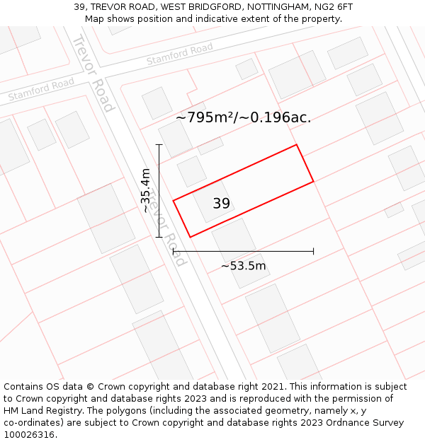 39, TREVOR ROAD, WEST BRIDGFORD, NOTTINGHAM, NG2 6FT: Plot and title map