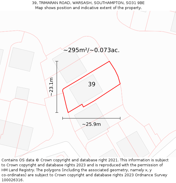 39, TRIMARAN ROAD, WARSASH, SOUTHAMPTON, SO31 9BE: Plot and title map