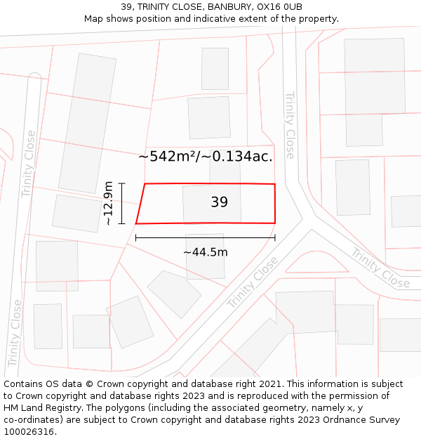 39, TRINITY CLOSE, BANBURY, OX16 0UB: Plot and title map