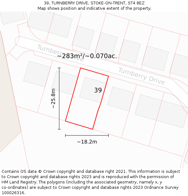 39, TURNBERRY DRIVE, STOKE-ON-TRENT, ST4 8EZ: Plot and title map