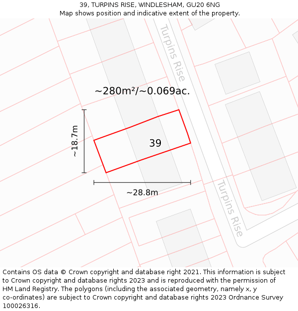 39, TURPINS RISE, WINDLESHAM, GU20 6NG: Plot and title map