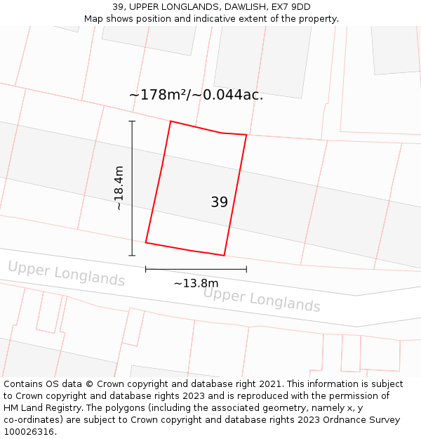 39, UPPER LONGLANDS, DAWLISH, EX7 9DD: Plot and title map