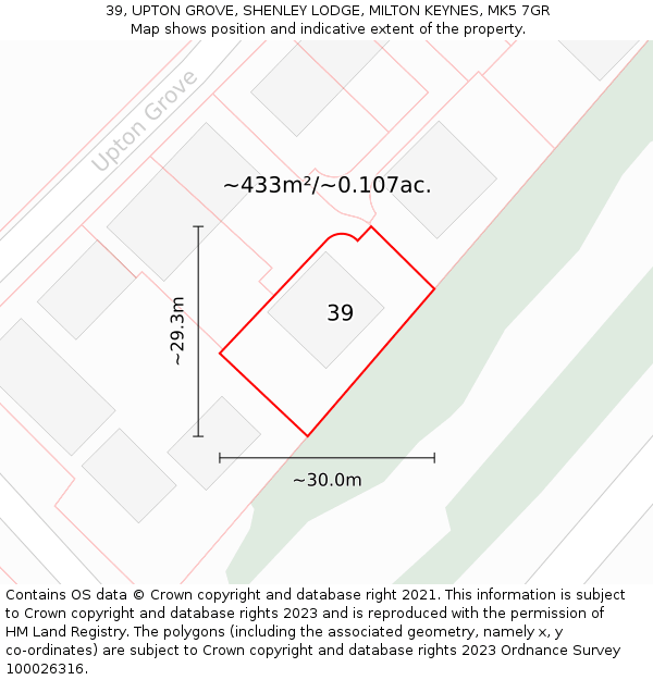 39, UPTON GROVE, SHENLEY LODGE, MILTON KEYNES, MK5 7GR: Plot and title map