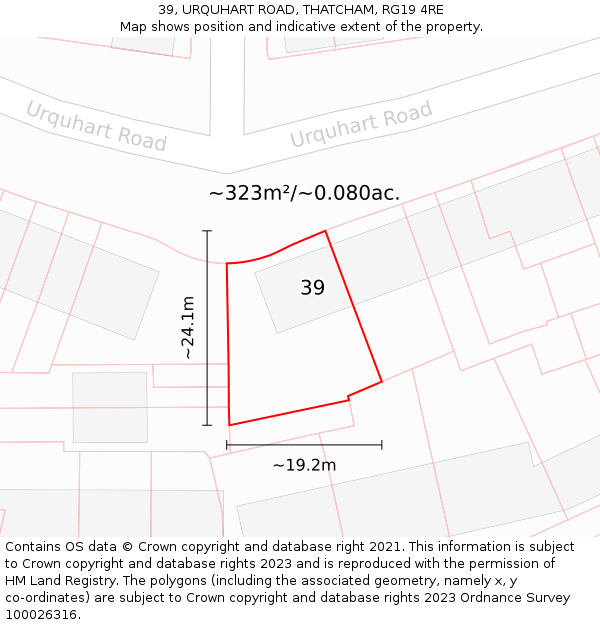 39, URQUHART ROAD, THATCHAM, RG19 4RE: Plot and title map