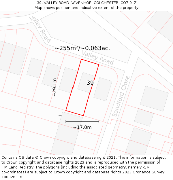 39, VALLEY ROAD, WIVENHOE, COLCHESTER, CO7 9LZ: Plot and title map