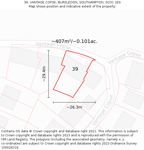 39, VANTAGE COPSE, BURSLEDON, SOUTHAMPTON, SO31 1ES: Plot and title map