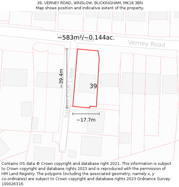 39, VERNEY ROAD, WINSLOW, BUCKINGHAM, MK18 3BN: Plot and title map