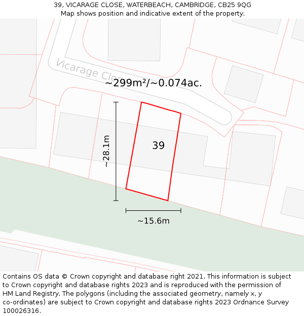 39, VICARAGE CLOSE, WATERBEACH, CAMBRIDGE, CB25 9QG: Plot and title map