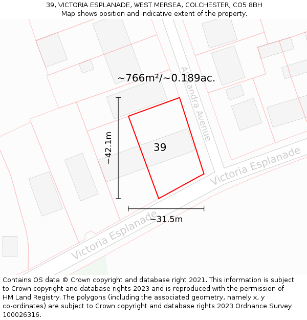 39, VICTORIA ESPLANADE, WEST MERSEA, COLCHESTER, CO5 8BH: Plot and title map