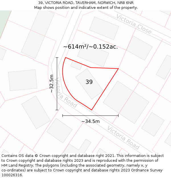 39, VICTORIA ROAD, TAVERHAM, NORWICH, NR8 6NR: Plot and title map