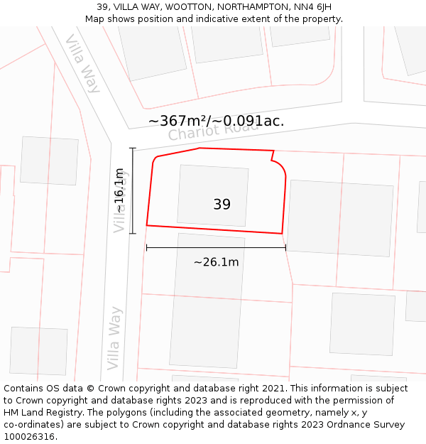 39, VILLA WAY, WOOTTON, NORTHAMPTON, NN4 6JH: Plot and title map