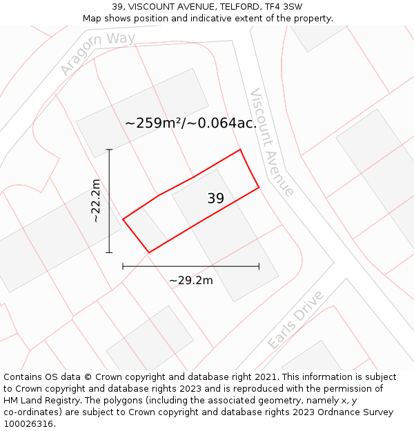 39, VISCOUNT AVENUE, TELFORD, TF4 3SW: Plot and title map