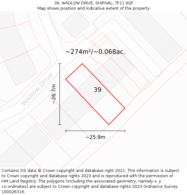 39, WADLOW DRIVE, SHIFNAL, TF11 9QF: Plot and title map