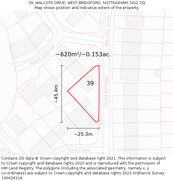 39, WALCOTE DRIVE, WEST BRIDGFORD, NOTTINGHAM, NG2 7JQ: Plot and title map